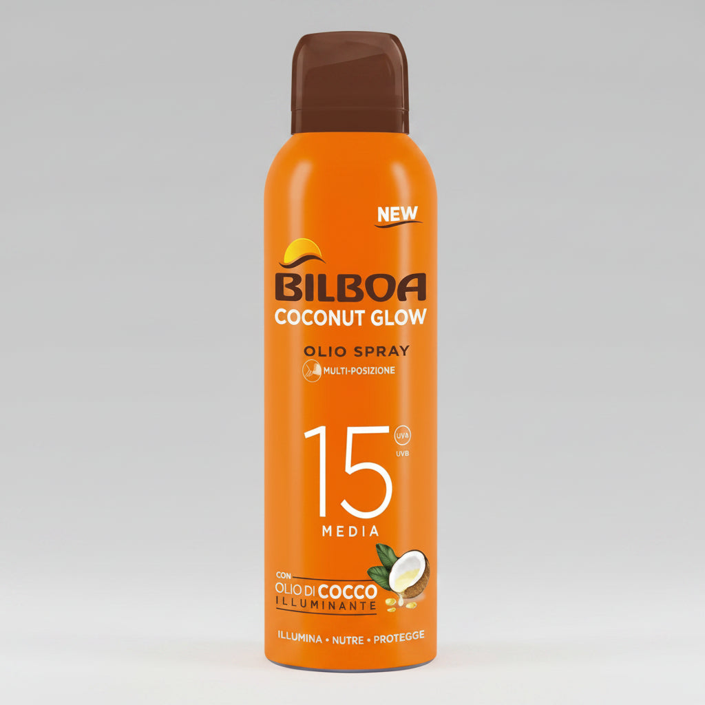 Bilboa Coconut Glow Olio Spray 15 spf con Olio di Cocco Illuminante.